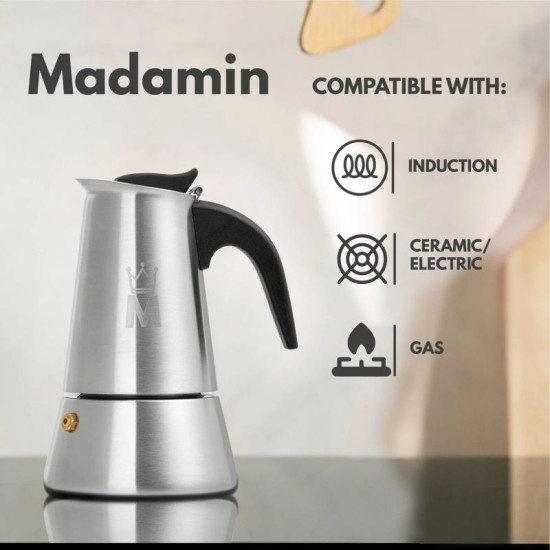 Кафеварка Madamin, Moka Pot, 6 чаши, черна дръжка