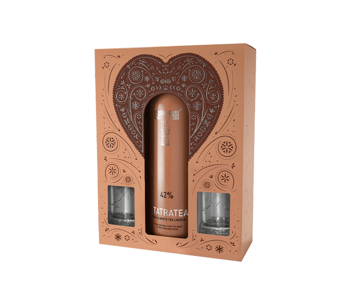Tatratea Gift Box Peach 42% чаен ликьор + чашки