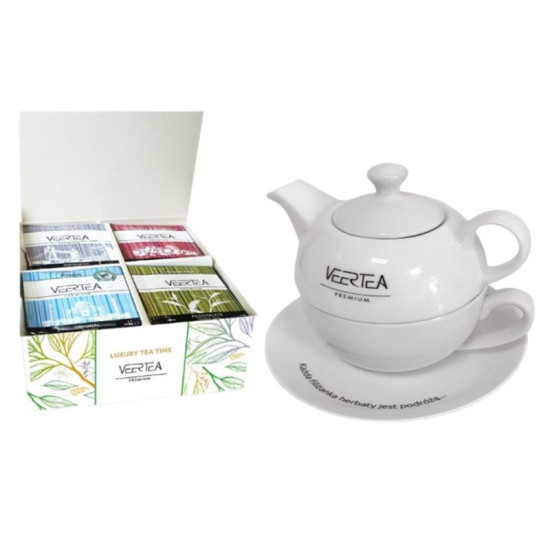 Комплект чайник, чаша за чай, чинийка ​​С 40 пакетчета Veertea