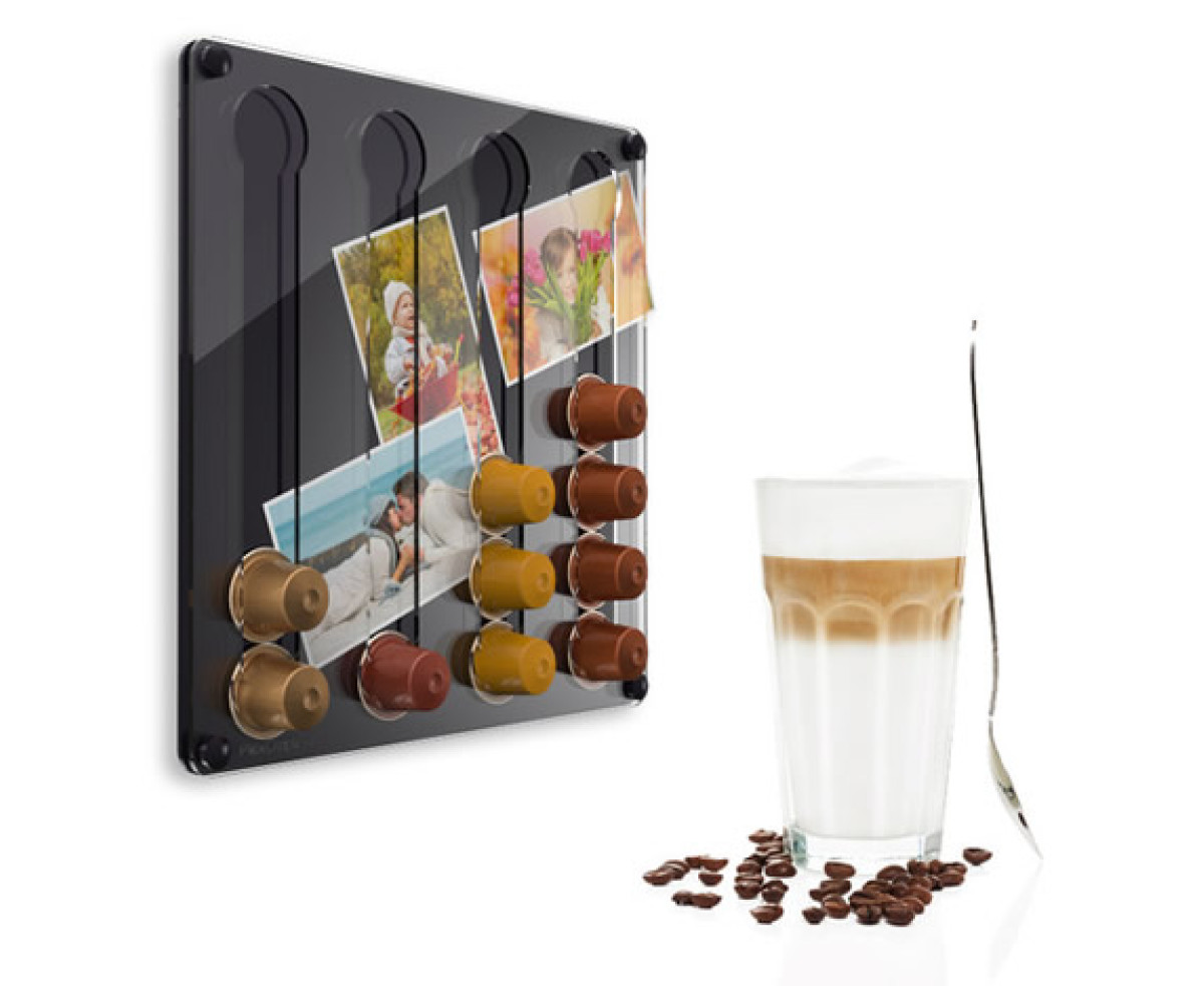 Стенен мини диспенсер прав за Nespresso капсули - черен Стенен мини диспенсер прав за Nespresso капсули - черен