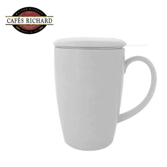 Cafes Richard - Ceramic tea mug with a strainer, white