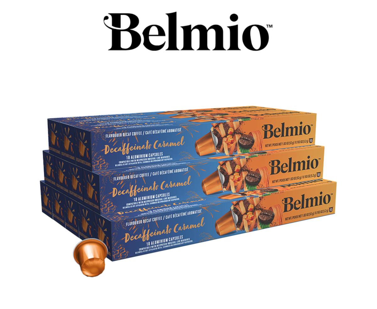 Belmio ПРОМО ПАКЕТ Decaffeinato Caramel 120бр Nespresso съвместими капсули безкофеиново кафе с вкус Карамел
