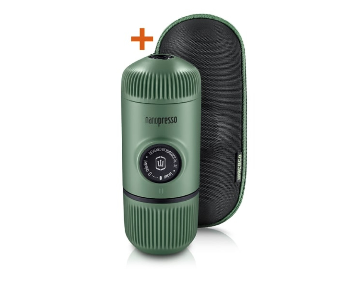 Wacaco® Nanopresso Moss Green + калъф – Преносима портативна машина за еспресо